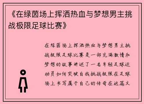 《在绿茵场上挥洒热血与梦想男主挑战极限足球比赛》