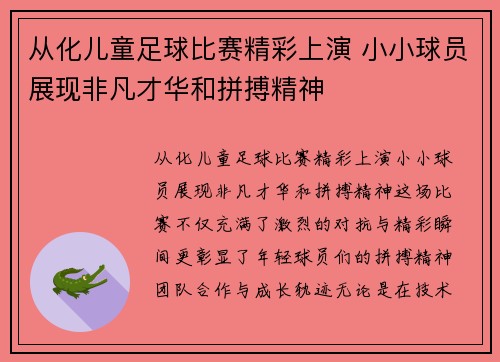 从化儿童足球比赛精彩上演 小小球员展现非凡才华和拼搏精神